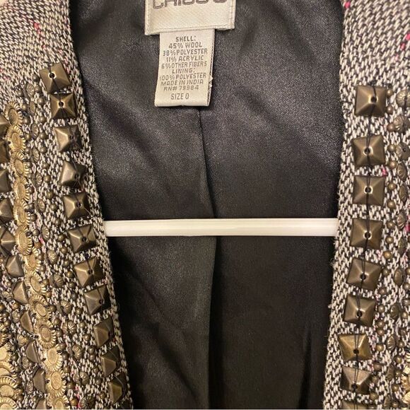 Chicos Embellished studded beaded herringbone tweed Wool Blend Vest gray 0/S/4 - Picture 3 of 9